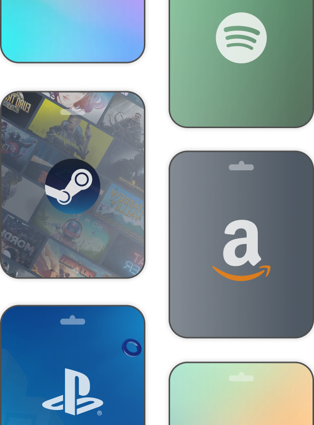 A series of various floating gift cards